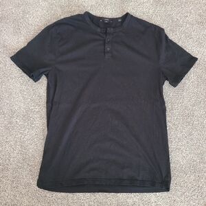Vince Black Cotton Short Sleeve Henley T Shirt Size M
